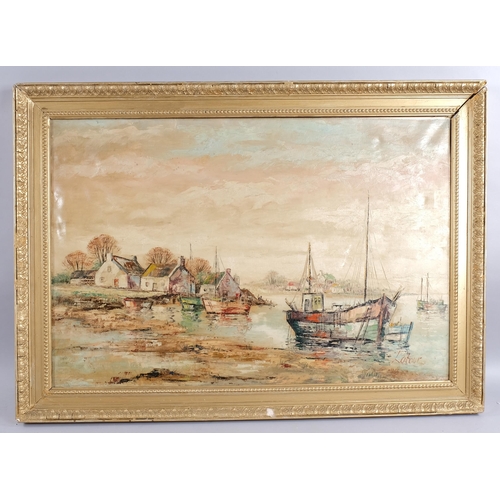 477 - Latour, 20th century estuary scene, oil on canvas, signed, 60cm x 90cm, framed