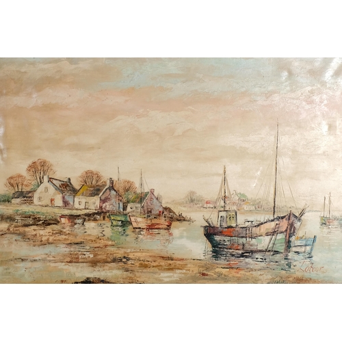 477 - Latour, 20th century estuary scene, oil on canvas, signed, 60cm x 90cm, framed