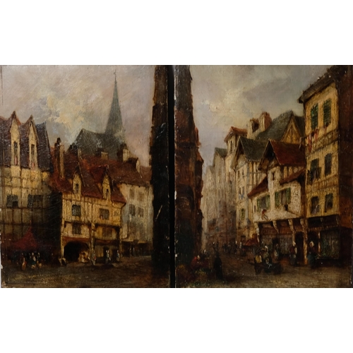 478 - Pair of 19th century oils on oak panels, street scenes, unsigned, 29cm x 22cm, unframed