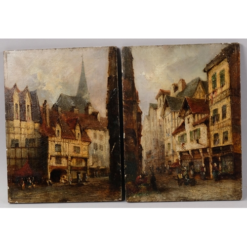 478 - Pair of 19th century oils on oak panels, street scenes, unsigned, 29cm x 22cm, unframed