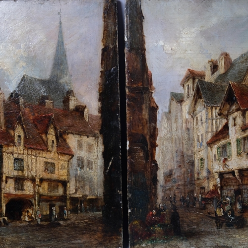 478 - Pair of 19th century oils on oak panels, street scenes, unsigned, 29cm x 22cm, unframed