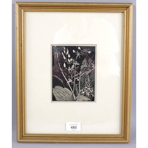 480 - John Nash (1893-1977), wood engraving on paper, Orchids, 14cm x 10.5 cm, mounted, glazed and framed.... 