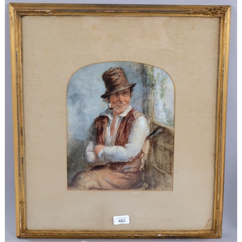 483 - James Drummond (1816-1877), watercolour on paper, Countryman with Pipe, signed and dated 1866 lower ... 