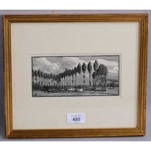 488 - Gwen Raverat (1885-1957), wood engraving on paper, Poplars in France (1916), 8.4cm x 18cm, from the ... 