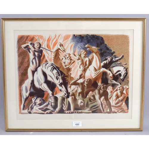 496 - Hans Feibusch (1898-1998), lithograph in colours on paper, The Four Horsemen of the Apocalypse, from... 