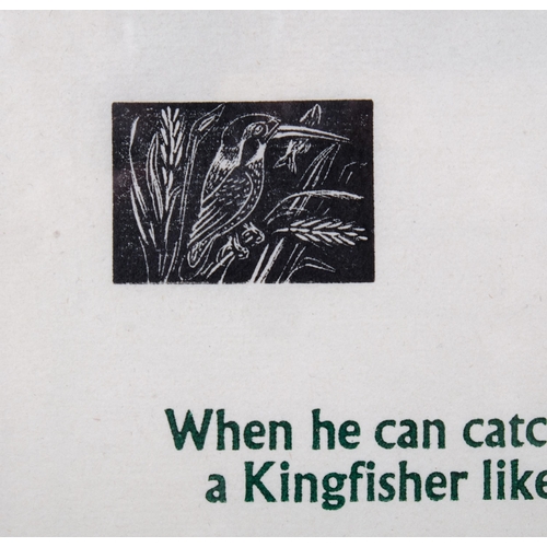 497 - Enid Marx (1902-1998), limited edition wood engraving on paper, When he can catch them, a Kingfisher... 