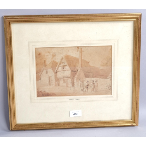 498 - William Samuel Howitt (1765-1822), pencil and wash on paper, Farmhouse, 16cm x 23.5cm, mounted, fram... 