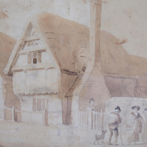 498 - William Samuel Howitt (1765-1822), pencil and wash on paper, Farmhouse, 16cm x 23.5cm, mounted, fram... 