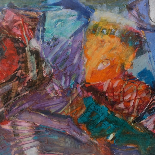 503 - Sali Turan, abstract oil on paper, signed and dated 1996, 35cm x 48cm, framed and glazed.