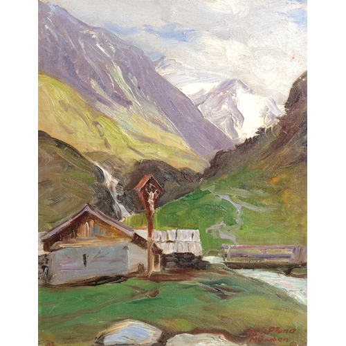 512 - Alois Pfund (1876 - 1946), study of the Bavarian Alps, oil on canvas, signed, 36cm x 28cm, unframed