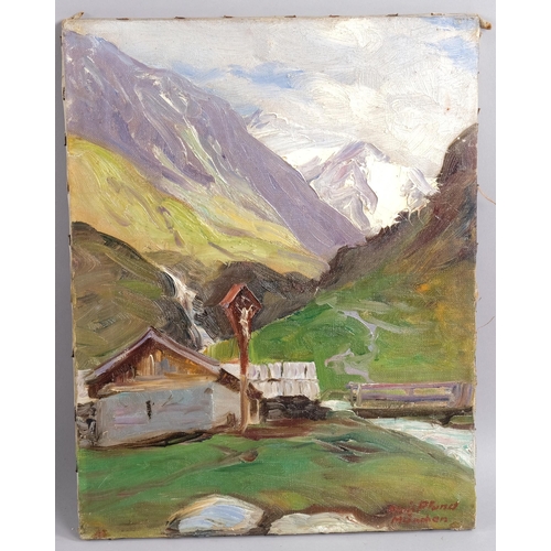 512 - Alois Pfund (1876 - 1946), study of the Bavarian Alps, oil on canvas, signed, 36cm x 28cm, unframed