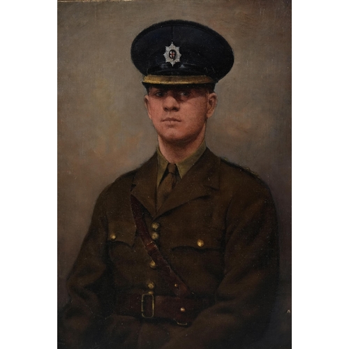 513 - Circle of Henry Lamb, portrait of a soldier, oil on canvas, unsigned, 50cm x 36cm, unframed