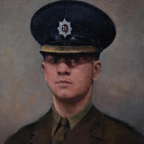 513 - Circle of Henry Lamb, portrait of a soldier, oil on canvas, unsigned, 50cm x 36cm, unframed