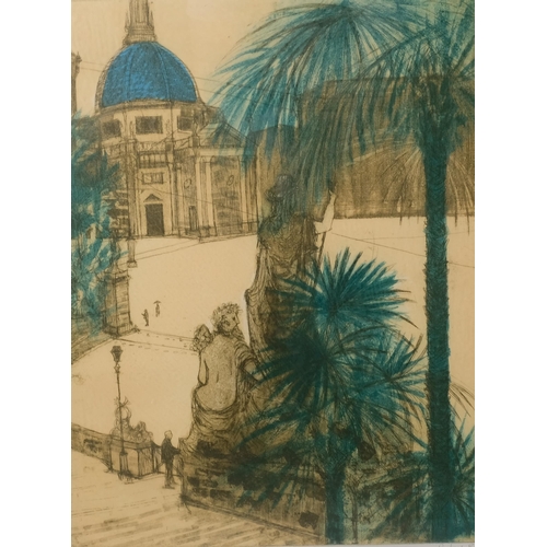 522 - Richard Beer (born 1928), Piazza Del Popolo, etching/aquatint, signed in pencil, plate 55cm x 43cm, ... 