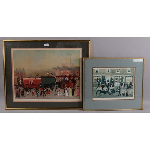 528 - Helen Bradley (1900 - 1979), 2 lithographs, gypsy caravan, 45cm x 60cm, and street scene, 27cm x 38c... 