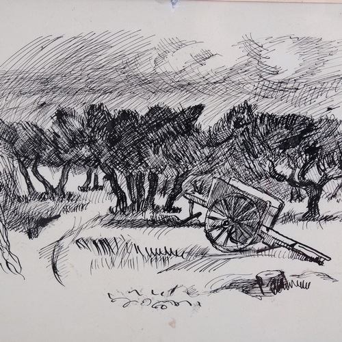 533 - French Impressionist School, 2 ink drawings of olive trees, circa 1920s, unsigned, 31cm x 40cm, fram... 