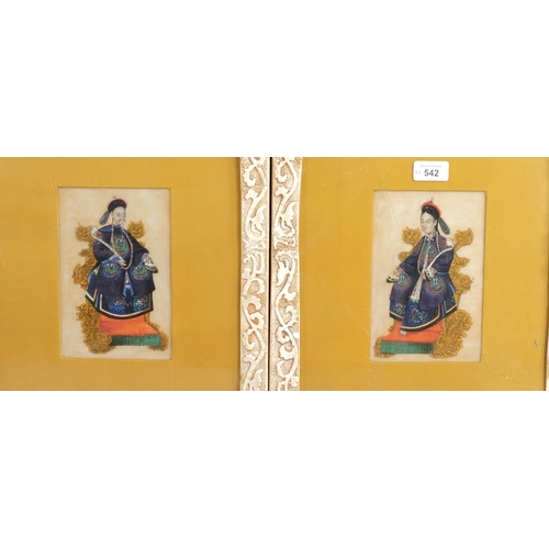 542 - Chinese School, pair of Royal portraits, watercolour on rice paper, 18cm x 12cm, framed