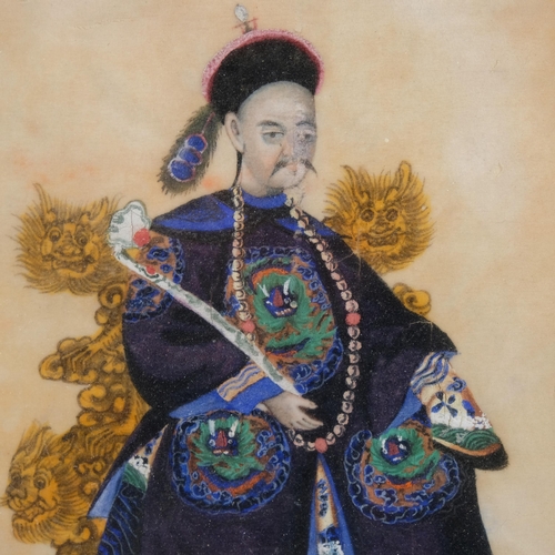 542 - Chinese School, pair of Royal portraits, watercolour on rice paper, 18cm x 12cm, framed