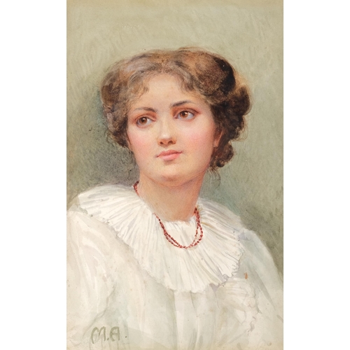 543 - Watercolour, portrait of girl, circa 1910, signed with monogram MA, 28cm x 18cm, unframed