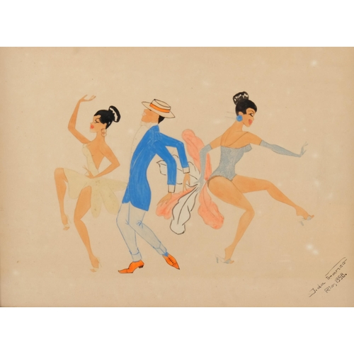 546 - J da Franco, carnival dancers Rio 1958, 27cm x 35cm, framed