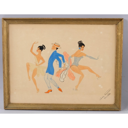 546 - J da Franco, carnival dancers Rio 1958, 27cm x 35cm, framed