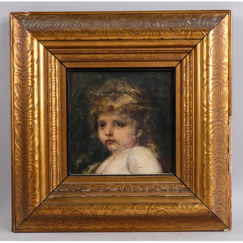 547 - Early 20th century portrait of a child, oil on board, indistinctly signed, 18cm x 18cm, framed