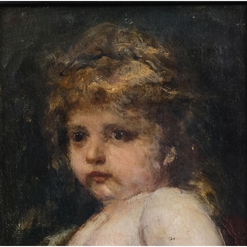 547 - Early 20th century portrait of a child, oil on board, indistinctly signed, 18cm x 18cm, framed