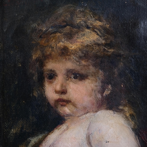 547 - Early 20th century portrait of a child, oil on board, indistinctly signed, 18cm x 18cm, framed