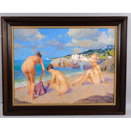 550 - Attributed Anatoily Demenko (Ukraine b.1979), nude bathers on the beach, oil on canvas, signed and i... 