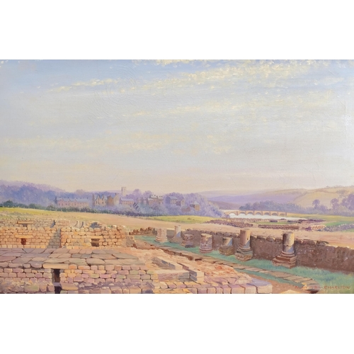 552 - Alan Charlton, old stone ruins, oil on canvas, signed, 50cm x 75cm, framed