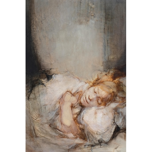 553 - Taylor, sleeping figure, oil on canvas, mid-20th century, signed, 72cm x 49cm, framed