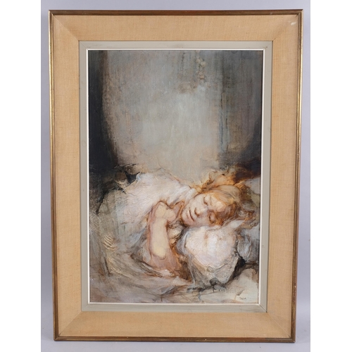 553 - Taylor, sleeping figure, oil on canvas, mid-20th century, signed, 72cm x 49cm, framed