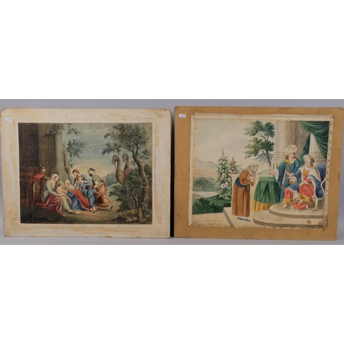 568 - Pair of 18th century watercolour religious scenes, unsigned, image 39cm x 51cm, unframed