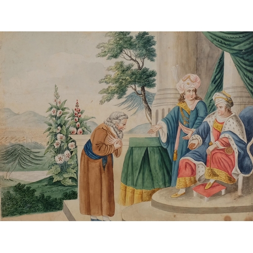 568 - Pair of 18th century watercolour religious scenes, unsigned, image 39cm x 51cm, unframed