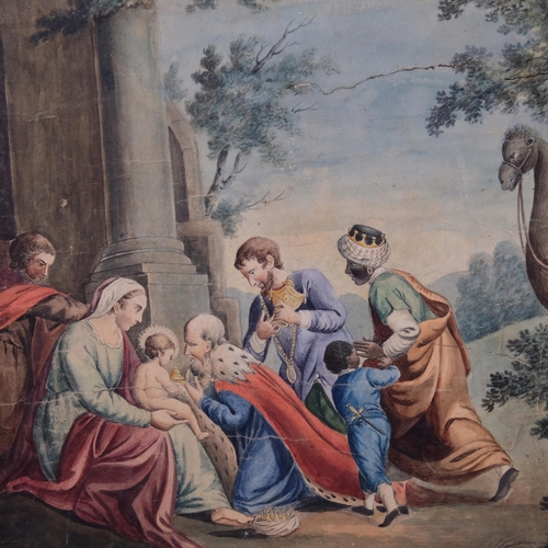 568 - Pair of 18th century watercolour religious scenes, unsigned, image 39cm x 51cm, unframed