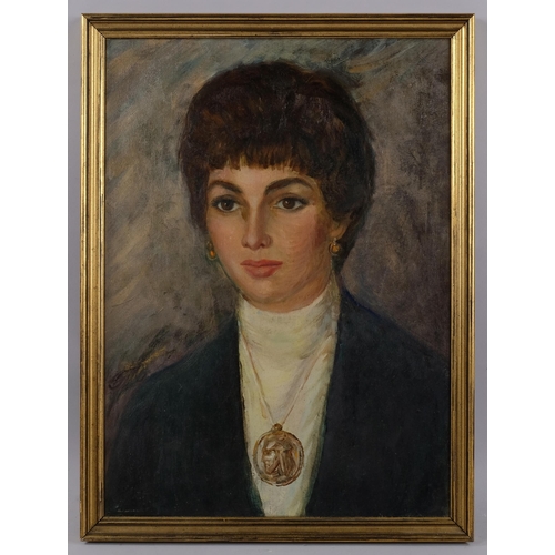 570 - George Henry Mott (1916 - 1993), portrait of a woman, oil on canvas, inscribed verso, 55cm x 40cm, f... 