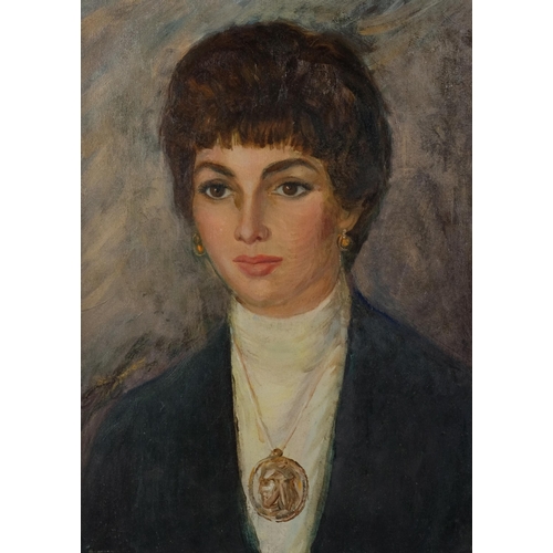 570 - George Henry Mott (1916 - 1993), portrait of a woman, oil on canvas, inscribed verso, 55cm x 40cm, f... 