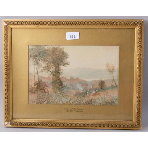 572 - Hector Caffieri (1847 - 1932), Valley of the Lianne, watercolour, signed, 17cm x 26cm, framed