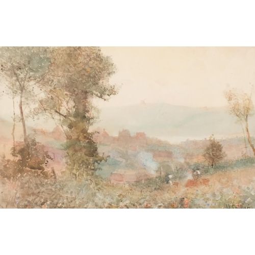 572 - Hector Caffieri (1847 - 1932), Valley of the Lianne, watercolour, signed, 17cm x 26cm, framed