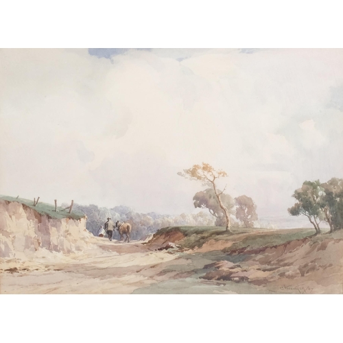 573 - Charles Harrington (1865 - 1943), road mending Sussex, watercolour, signed, 27cm x 37cm, framed