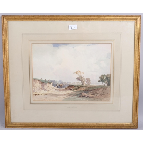 573 - Charles Harrington (1865 - 1943), road mending Sussex, watercolour, signed, 27cm x 37cm, framed