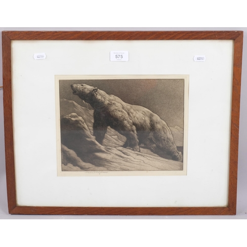 575 - Herbert Dicksee (1862 - 1942), a polar bear, etching, signed in pencil, plate 21cm x 27cm, framed