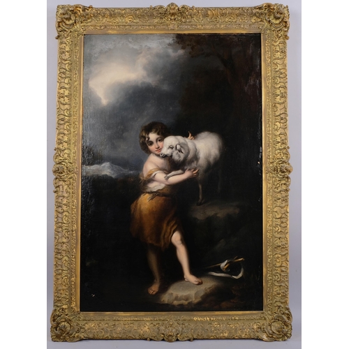 580 - After Bartolome Esteban Murillo, The Infant St John The Baptist with a lamb, oil on canvas laid on b... 