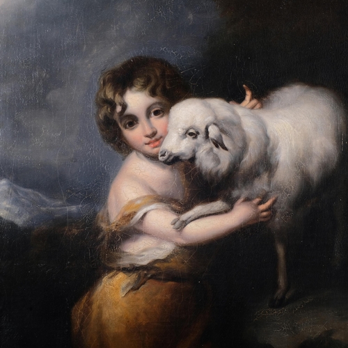 580 - After Bartolome Esteban Murillo, The Infant St John The Baptist with a lamb, oil on canvas laid on b... 