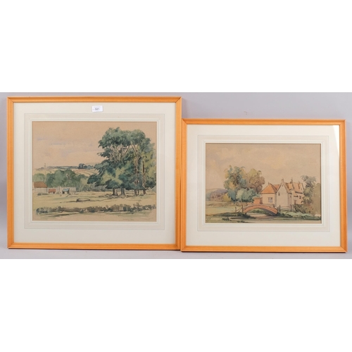 581 - Anthony Cox, 2 watercolour scenes in the Arun Valley, largest 35cm x 45cm, framed (2)