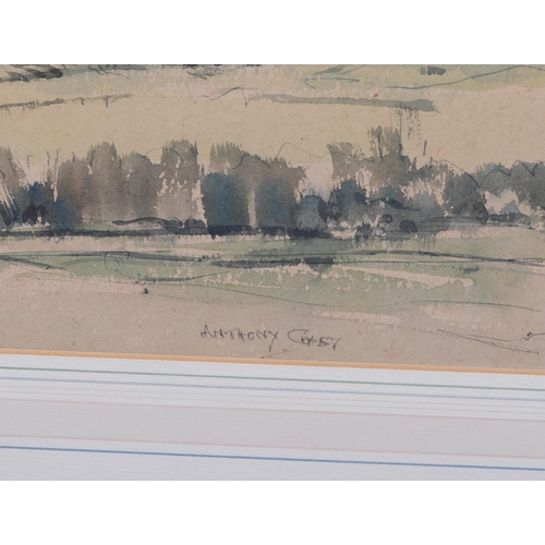 581 - Anthony Cox, 2 watercolour scenes in the Arun Valley, largest 35cm x 45cm, framed (2)