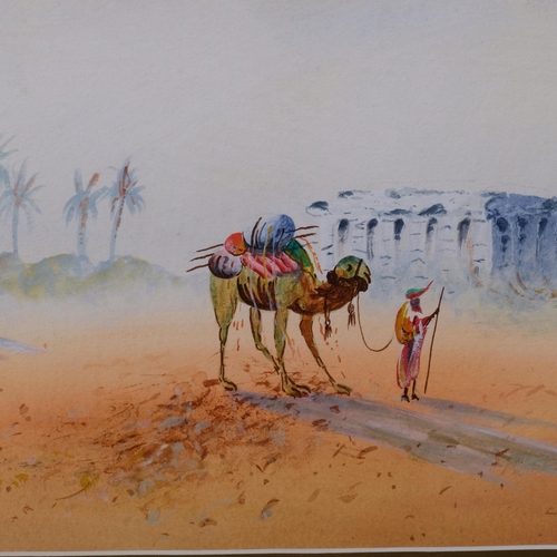 584 - John Wilkie, 2 North African desert scenes, watercolour, 19cm x 50cm, framed