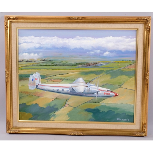 588 - Arthur Whitlock, beauty gone from our skies, oil on board, signed and dated 1998, 39cm x 49cm, frame... 