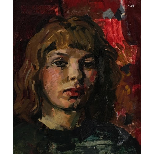 595 - June Cridland, self portrait, oil on board, 36cm x 30cm, framed