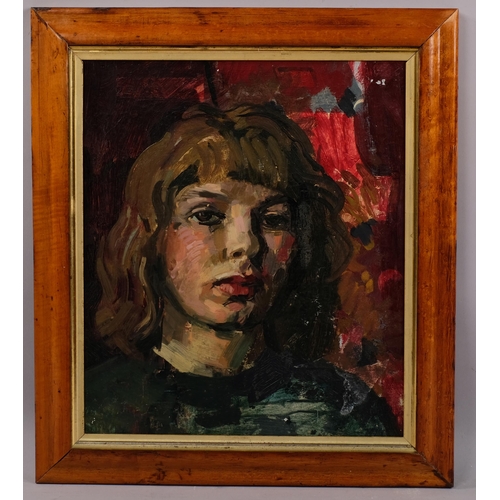 595 - June Cridland, self portrait, oil on board, 36cm x 30cm, framed